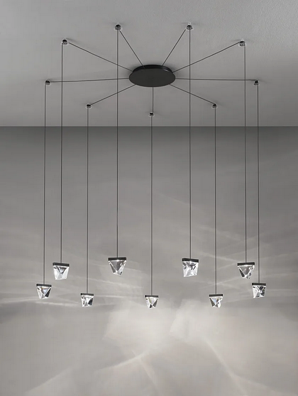 LED Crystal Pendant Lamp Tripla 9 Spots Fabbian factory Fabbian from Italy. Foto №3