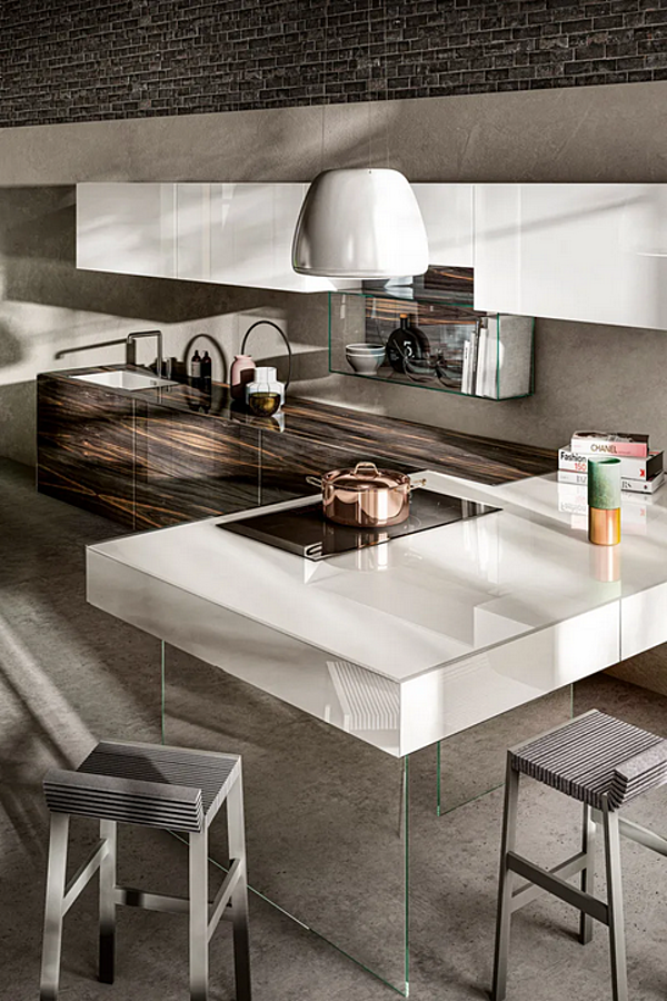 Kitchen with peninsula wood and glass LAGO 36E8 factory LAGO from Italy. Foto №3
