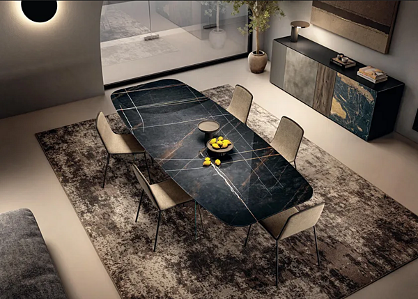 Barrel Shaped Table with Glass Base and Marble Effect XGlass Top LAGO Air Slim 2195X 2195X factory LAGO from Italy. Foto №2