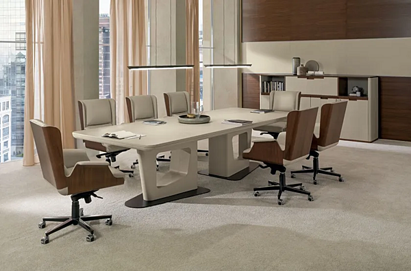 Rectangular Meeting Table in Wood and Leather i 4 Mariani Avatar factory i 4 Mariani from Italy. Foto №2