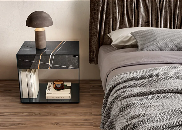 Rectangular bedside table with drawers in glass LAGO Upglass factory LAGO from Italy. Foto №2
