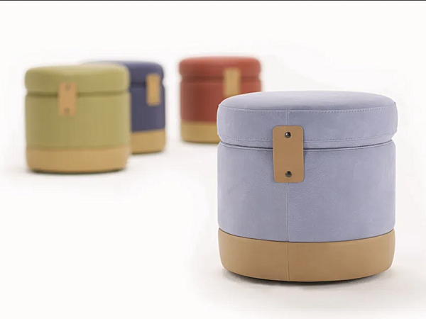 Upholstered leather storage pouf Egoitaliano Tonder factory Egoitaliano from Italy. Foto №2