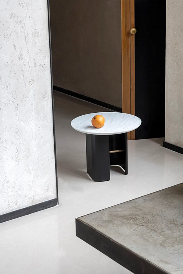 Round steel coffee table with marble top Potocco Double L 952 TC 952/TC factory POTOCCO from Italy. Foto №2