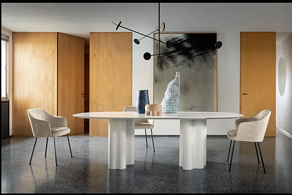 Oval table with polyurethane base and lacquered MDF top Saba Teatro Magico factory SABA from Italy. Foto №3