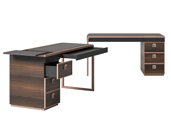 Rectangular wooden and leather writing desk Sesto Senso CPRN HOMOOD S541 factory CPRN HOMOOD from Italy. Foto №1