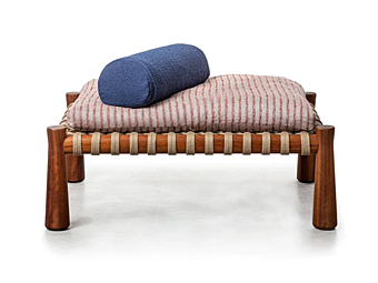 Garden pouf made of iroko wood and fabric Gervasoni Guna 02 factory Gervasoni from Italy