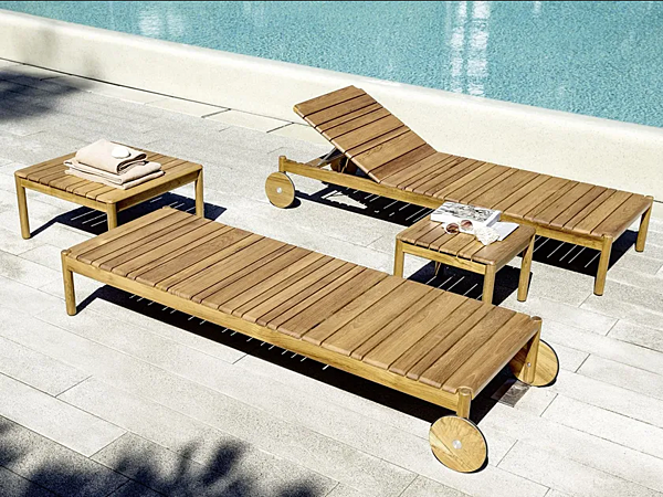 Teak Sun Lounger with Castors VARASCHIN Barcode 2180E factory VARASCHIN from Italy. Foto №2