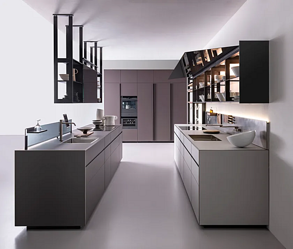 Laminate Fitted Kitchen with Island Without Handles Riciclantica Outline Chocolate VALCUCINE factory VALCUCINE from Italy. Foto №4