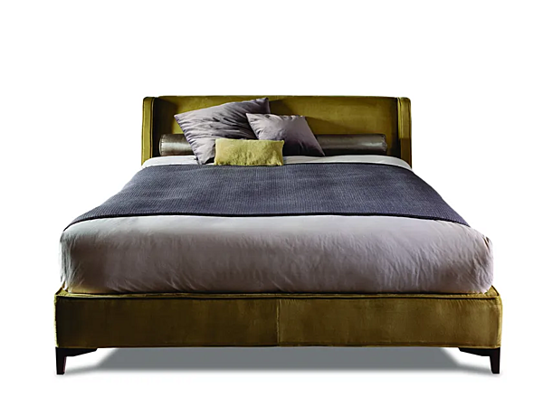 Queen bed with upholstered headboard fabric or leather VIBIEFFE 5000 factory VIBIEFFE from Italy. Foto №1