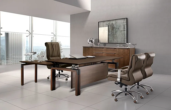 Rectangular wooden executive desk with leather top i 4 Mariani Paso Doble factory i 4 Mariani from Italy. Foto №9