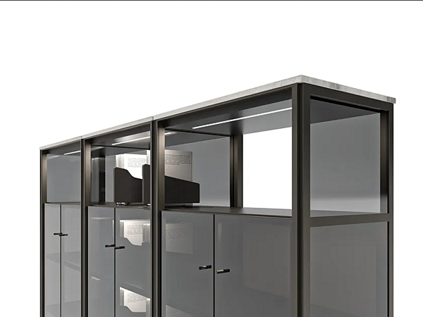 Sectional bookcase with built-in lights made of wood GIORGETTI DOMUS factory GIORGETTI from Italy. Foto №3