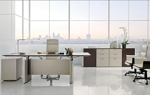 Low wooden office storage unit upholstered in leather I 4 Mariani De Symetria factory i 4 Mariani from Italy. Foto №7