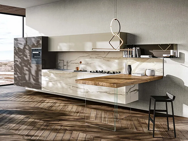 Kitchen with peninsula marble xglass LAGO 36E8 factory LAGO from Italy. Foto №1