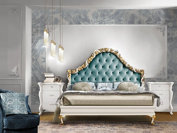 Upholstered wooden bed with tufted backrest CASA +39 PUCCINI 7501, 7502 factory CASA +39 from Italy. Foto №1