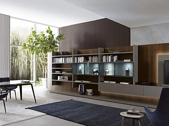 Modular storage wall with integrated lighting MisuraEmme Crossing factory MisuraEmme from Italy