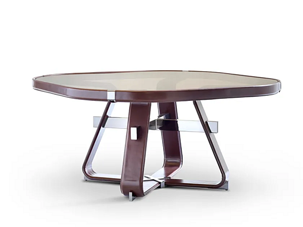 Square dining table in tanned leather by FASEM Antimo factory FASEM from Italy. Foto №1