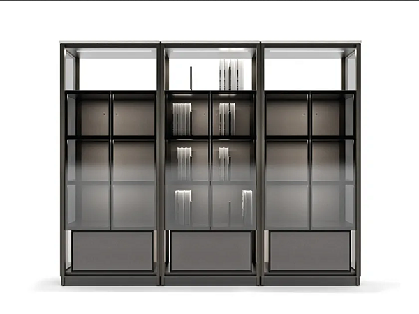 Sectional bookcase with built-in lights made of wood GIORGETTI DOMUS factory GIORGETTI from Italy. Foto №1