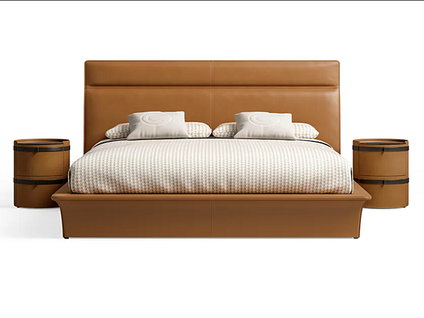 Tanned leather storage bed with upholstered back panel CPRN HOMOOD Starlight ST703/B, ST704/B, ST705/B factory CPRN HOMOOD from Italy. Foto №2