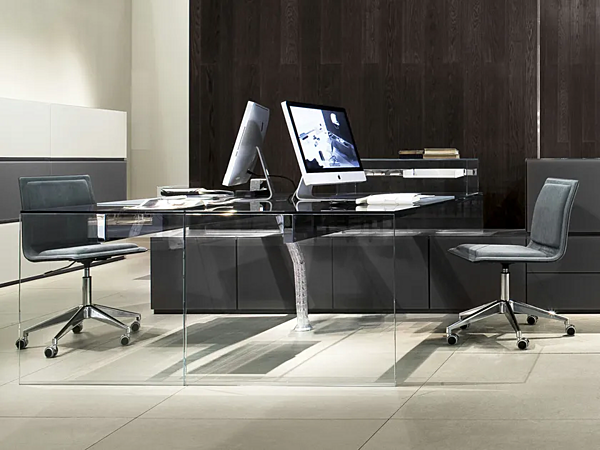Office Desk with Glass and Stainless Steel by Gallotti&Radice Air Desk 1 Up factory Gallotti & Radice from Italy. Foto №2