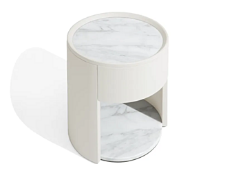 Round bedside table with leather and marble top and drawers GIORGETTI Side Vibe 71940, 71941
