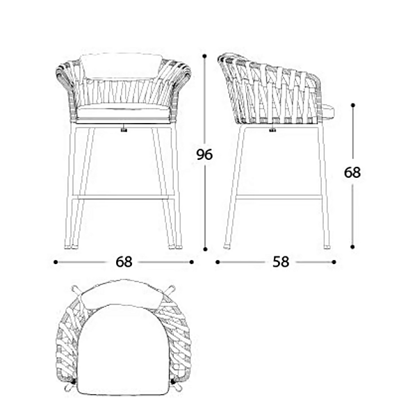 High fabric garden stool with armrests VARASCHIN Emma Cross 24850/24851, 24850B/24851B factory VARASCHIN from Italy. Foto №7