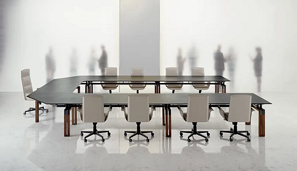 Modular Meeting Table Covered in Tanned Leather i 4 Mariani Paso Doble factory i 4 Mariani from Italy. Foto №3