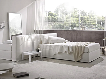 Storage bed with upholstered back panel Duomo Design Wonder factory Duomo Design from Italy