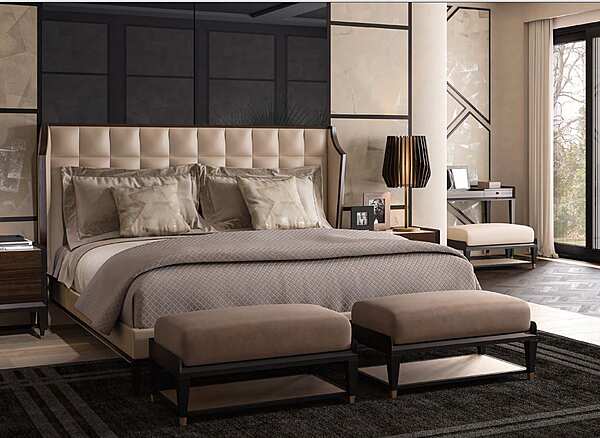 Leather and wood bed with upholstered headboard Eclipse CPRN HOMOOD E200, E201, E202 factory CPRN HOMOOD from Italy. Foto №6